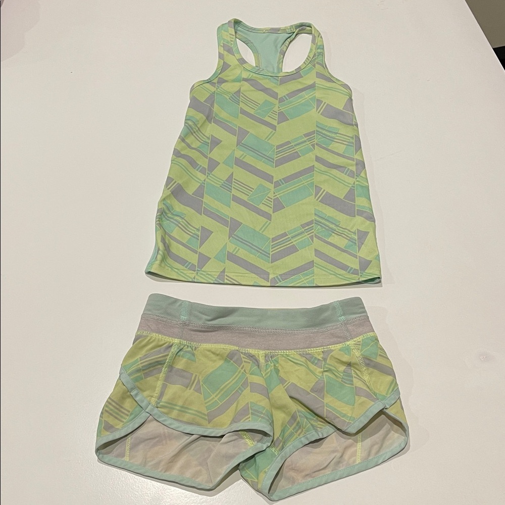 Ivivva Lime and Gray Geometric Activewear Tank and shorts bundle / lot